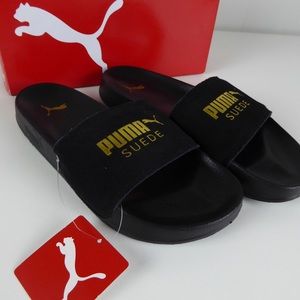 red suede puma slides